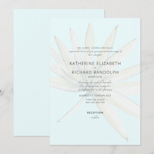 Tropische Frond Ice Blue Bruid Ouders Bruiloft Kaart (Voorkant / Achterkant)