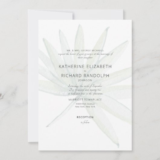 Tropische Frond Witte Bruid Ouders Bruiloft Kaart (Voorkant)