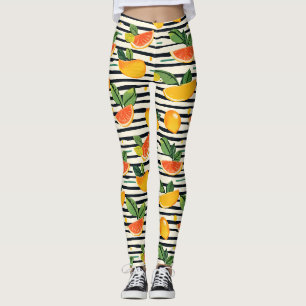Tropische Fruit Stripe Geel Oranje Roze en Groen Leggings