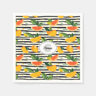 Tropische Fruit Stripe Geel Oranje Roze en Groen Servet