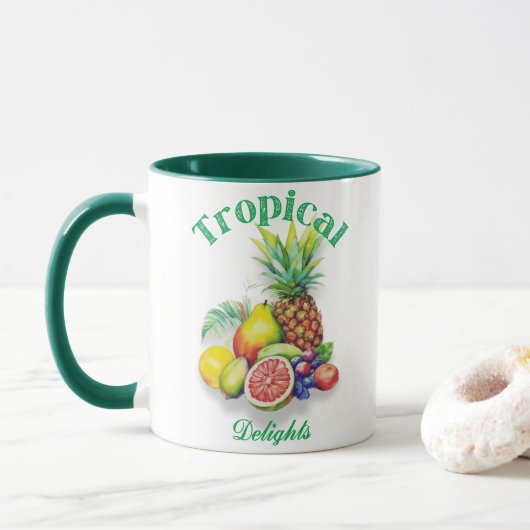 Tropische Fruitcollage op wit Mok (Met donut)