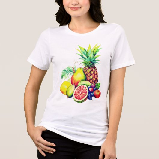 Tropische Fruitcollage Tri-Blend Shirt (Voorkant)