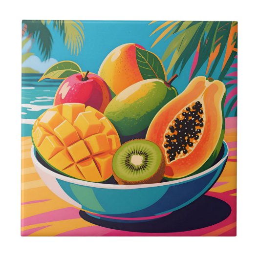 Tropische Fruitkom Illustratie Tegeltje (Voorkant)