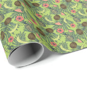 Tropische fruitschets op groen patroon cadeaupapier (Rol Hoek)