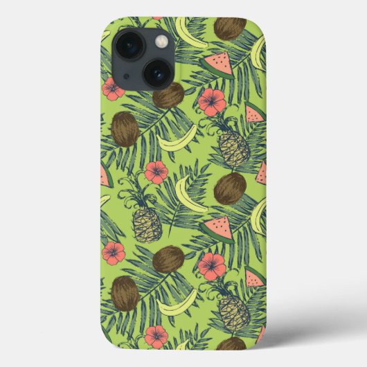 Tropische fruitschets op groen patroon Case-Mate iPhone case (Achterkant)