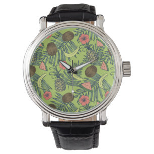 Tropische fruitschets op groen patroon horloge