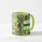 Tropische fruitschets op groen patroon mok (Voorkant rechts)