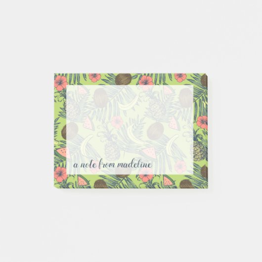 Tropische fruitschets op groen patroon post-it® notes (Voorkant)