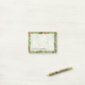Tropische fruitschets op groen patroon post-it® notes (Op bureau)