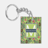 Tropische fruitschets op groen patroon sleutelhanger (Voorkant Links)