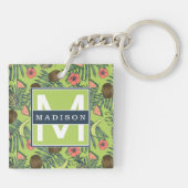 Tropische fruitschets op groen patroon sleutelhanger (Achterkant)