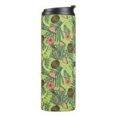 Tropische fruitschets op groen patroon thermosbeker (Gedraaid links)