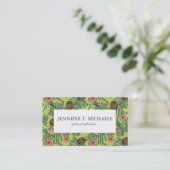 Tropische fruitschets op groen patroon visitekaartje (Staand voorkant)