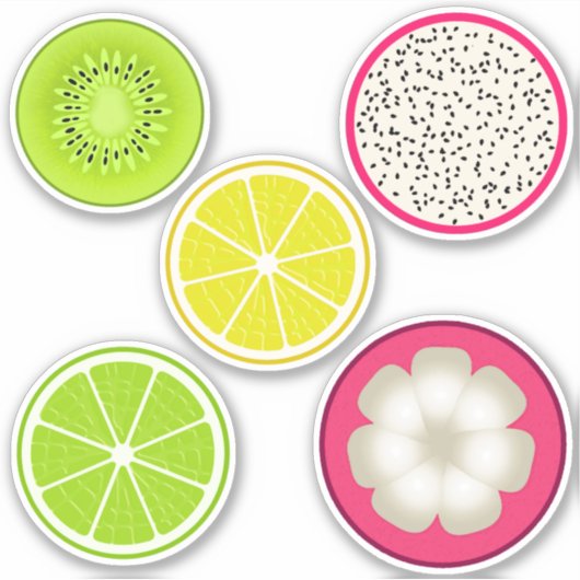 Tropische fruitstokjes, Citrus, Dragonfruit, Kiwi Sticker (Voorkant)