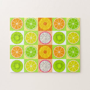 Tropische fruitstokjes, Citrus, Kiwi en Dragonfrui Legpuzzel
