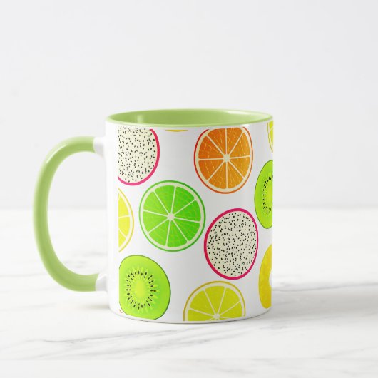 Tropische fruitstokjes, Citrus, Kiwi en Dragonfrui Mok (Links)