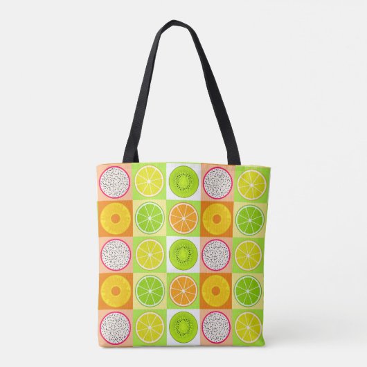 Tropische fruitstokjes, Citrus, Kiwi en Dragonfrui Tote Bag (Achterkant)