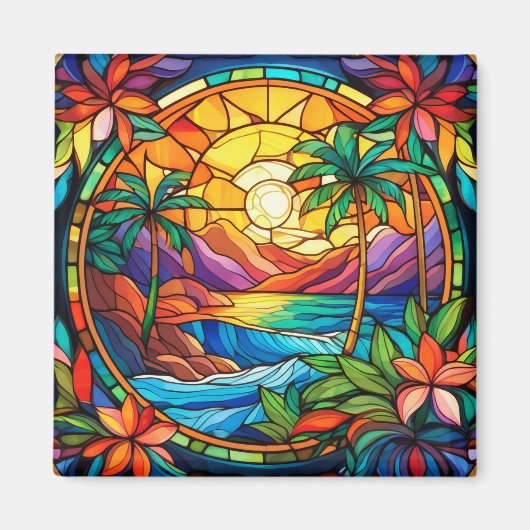 Tropische gebrandschilderde glaskunst magneet (Voorkant)