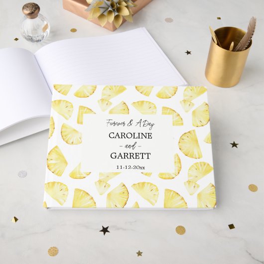 Tropische Gele Ananas Bruiloft Gastenboek (Voorkant open)
