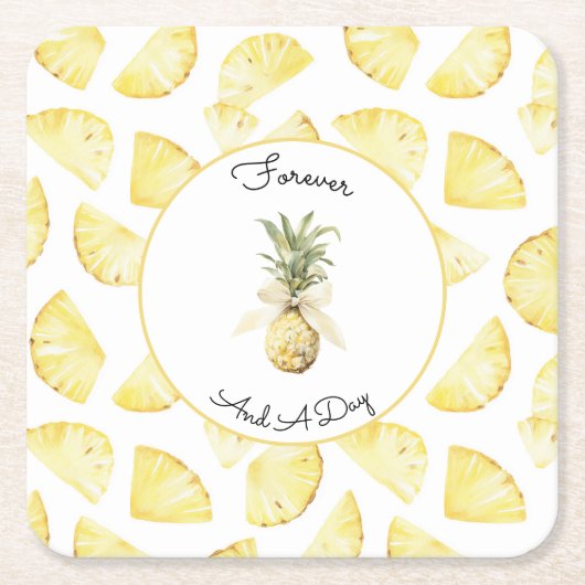 Tropische Gele Ananas Bruiloft Kartonnen Onderzetters (Voorkant)