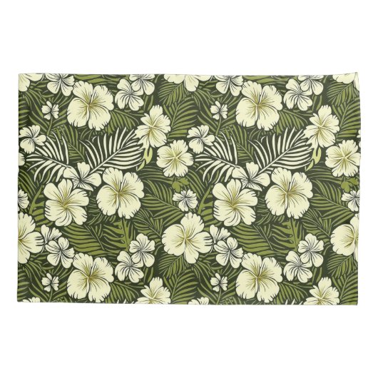 Tropische gele en groene bloemen kussensloop (Achterkant)