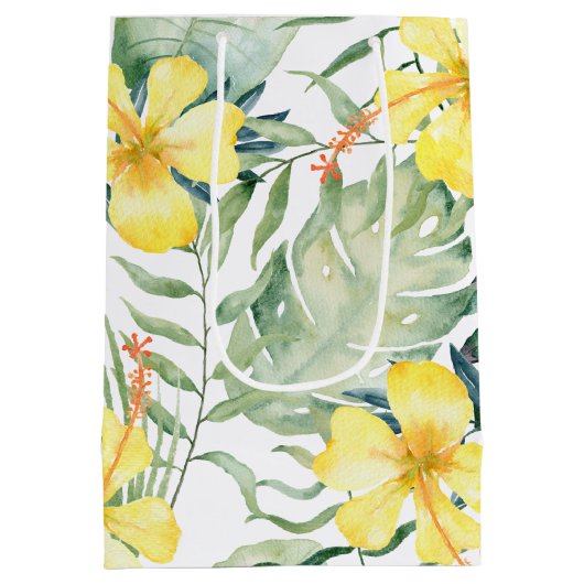 Tropische gele hibiscus bloem bruids douche medium cadeauzakje (Achterkant)