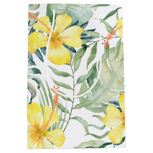 Tropische Gele Hibiscus Bloem Bruidsborrel Medium Cadeauzakje (Voorkant)