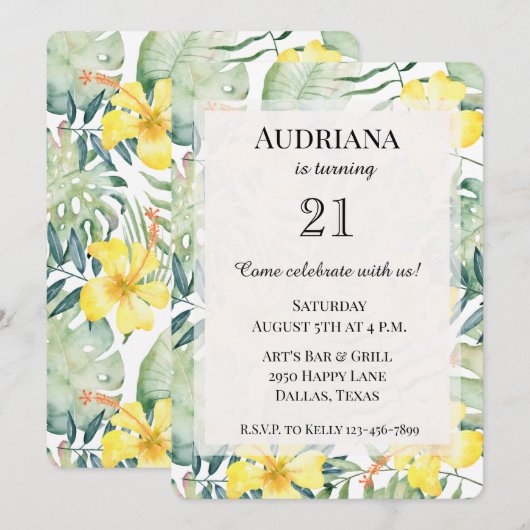 Tropische gele Hibiscus Bloembladeren Verjaardag Kaart (Voorkant / Achterkant)