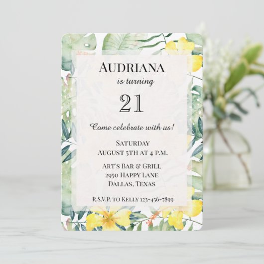 Tropische gele Hibiscus Bloembladeren Verjaardag Kaart (Staand voorkant)