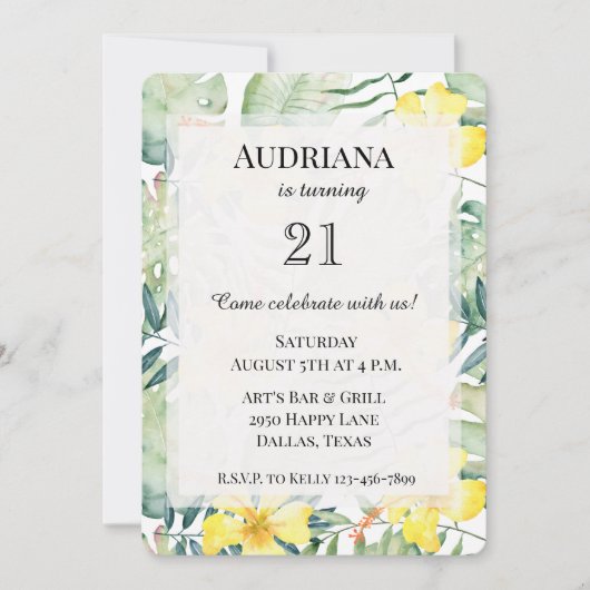 Tropische gele Hibiscus Bloembladeren Verjaardag Kaart (Voorkant)