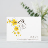 Tropische Gele Hibiscus Strand Bestemming Bruiloft RSVP Kaartje (Staand voorkant)