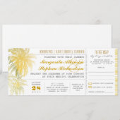 Tropische gele strand bruiloft ticket-boarding pas kaart (Voorkant / Achterkant)