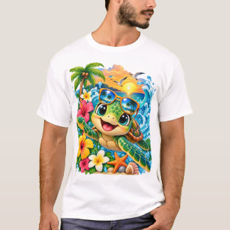 Tropische Gelukkige Zeeschildpad T-shirt