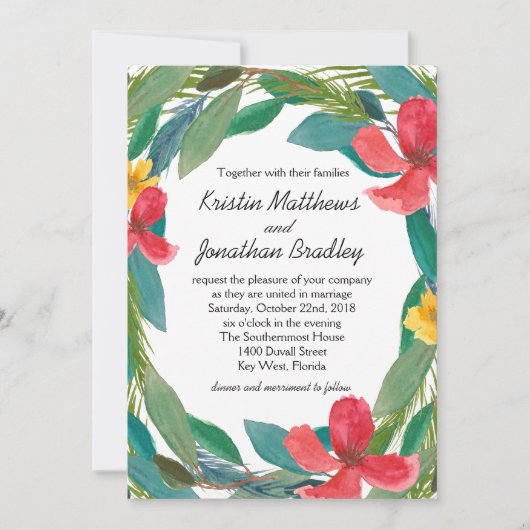 Tropische gelukzaligheid Waterverf Bloemenbruiloft Kaart (Voorkant)