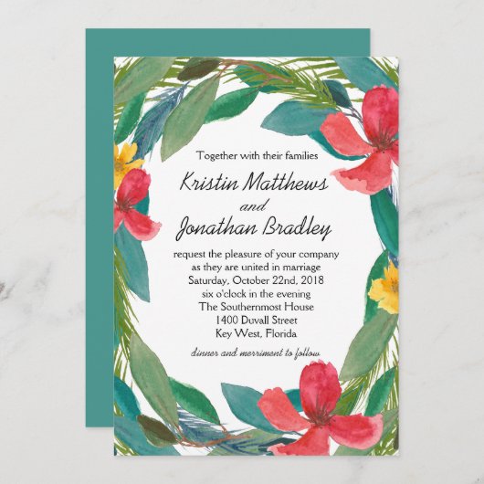 Tropische gelukzaligheid Waterverf Bloemenbruiloft Kaart (Voorkant / Achterkant)