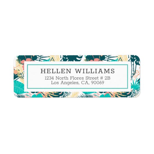 Tropische gemengde bladeren collage patroon etiket (Voorkant)