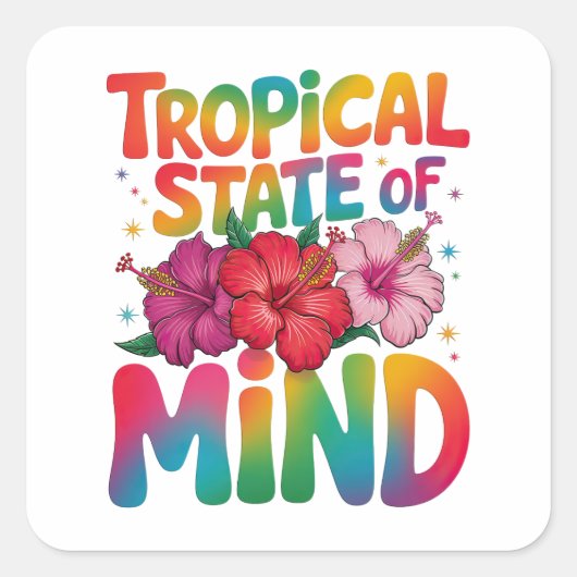 Tropische gemoedstoestand Summer Beach Graphic Vierkante Sticker (Voorkant)