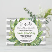 Tropische genderuitnodigingen groen grijs kaart (Staand voorkant)