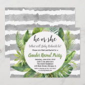 Tropische genderuitnodigingen groen grijs kaart (Voorkant / Achterkant)