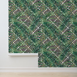 Tropische geometrie - groene bladeren goud en vorm behang