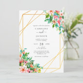 Tropische geometrische bloemenbruiloft uitnodiging (Staand voorkant)