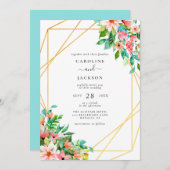 Tropische geometrische bloemenbruiloft uitnodiging (Voorkant / Achterkant)