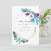 Tropische geometrische orchideeën trouwfoto save the date (Staand voorkant)