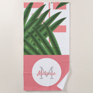 Tropische geometrische palmbladeren monogram stran strandlaken