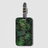 Tropische gepersonaliseerde Monstera gouden script Bagagelabel (Voorkant (verticaal))