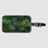 Tropische gepersonaliseerde Monstera gouden script Bagagelabel (Voorkant (horizontaal))