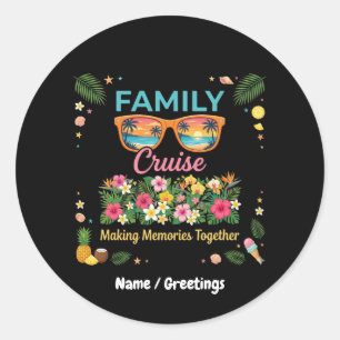 Tropische Gezinscruise Herinneringen Bloemige Zome Ronde Sticker