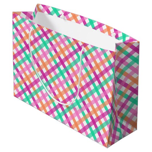 Tropische Gingham Grote Cadeautas (Achterkant Gekanteld)