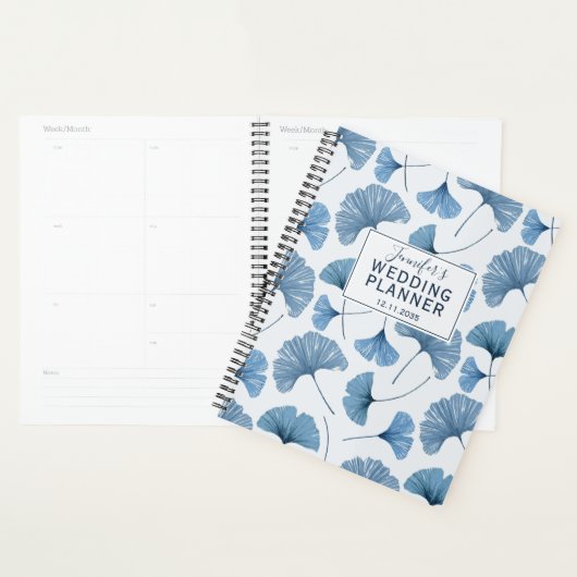 Tropische Ginkgo Foliage Dusty Blue Wedding Planne Planner (Display)