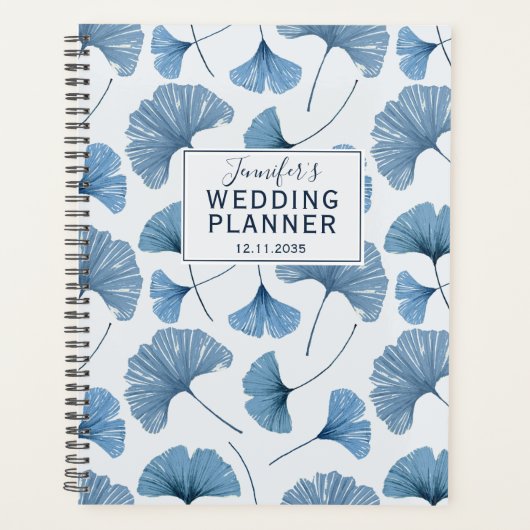 Tropische Ginkgo Foliage Dusty Blue Wedding Planne Planner (Voorkant)